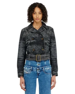 Cropped Denimjacke mit Gürtel - Denim jacken - Damen - Schwarz