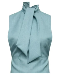 Cropped-Oberteil mit Schleifenkragen - Blau