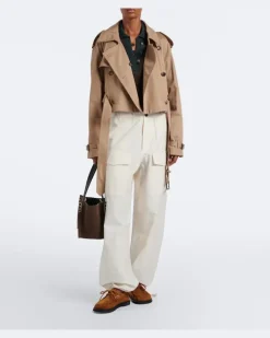 Cropped Trenchcoat aus Baumwolle Beige