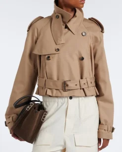 Cropped Trenchcoat aus Baumwolle Beige