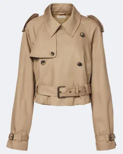 Cropped Trenchcoat aus Baumwolle Beige