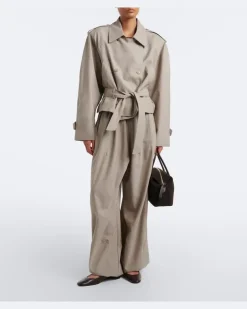 Cropped-Trenchcoat aus Wolle Beige