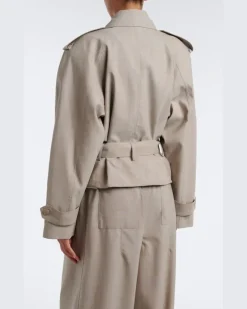 Cropped-Trenchcoat aus Wolle Beige