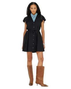 Cuprokleid mit V-Ausschnitt und Knöpfen vorne - Kleider - Damen - Schwarz