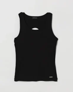 Cut-Out Baumwoll-Tanktop Schwarz