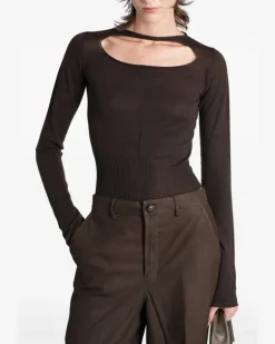 cut-out long-sleeve top - Braun