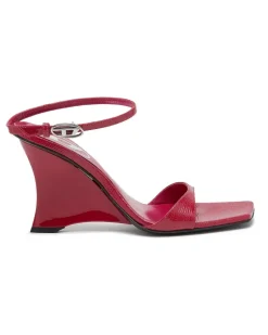 D-Amber-Keilsandalen aus Leder in Eidechsenoptik - Sandalen - Damen - Rosa