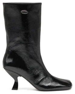 D-Amber-Stiefeletten mit quadratischer Spitze und Naplak-Effekt - Stiefel - Damen - Schwarz