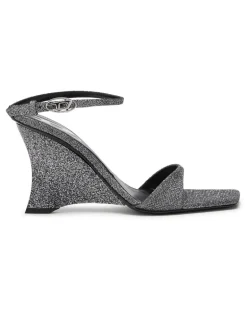 D-Amber-Wedge Sandalen aus Lurexstoff - Sandalen - Damen - Silber