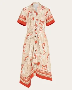 Damen Asymmetrisches Midikleid mit Rooster-Print Orange