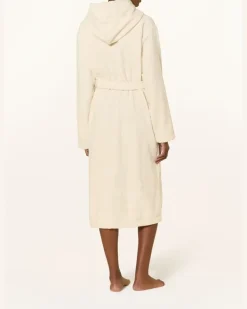 Damen-Bademantel Mit Kapuze beige Weiss