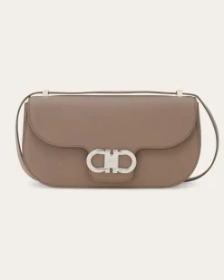 Damen Doppel-Gancini Mini-Umhängetasche East-West Beige