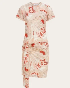 Damen Drapiertes Kleid mit Rooster-Print Orange