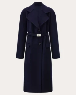 Damen Einreihiger Mantel Blau