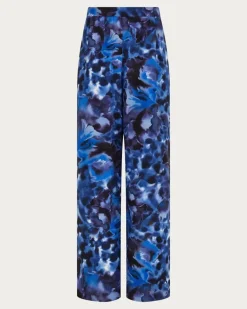 Damen Fließende Hose aus Seide Blau