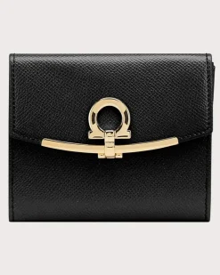 Damen Französische Brieftasche mit Gancini-Element Schwarz