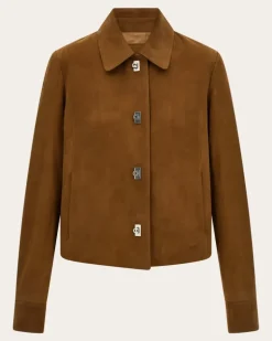 Damen Gerade Jacke in Nubuk Beige