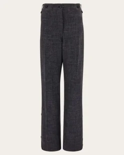 Damen Hose mit Knöpfen Blau