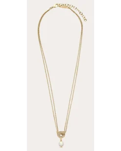 Damen Kette mit Gancini-Anhänger mit Perle und Kristallen Gold