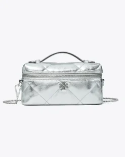Damen Kira Kosmetiktasche in Metallic mit Rautensteppung kira Silver