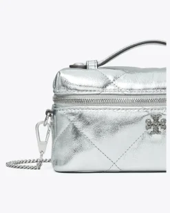 Damen Kira Kosmetiktasche in Metallic mit Rautensteppung kira Silver