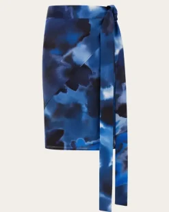 Damen Knielanger Rock mit Nelke-Print Blau