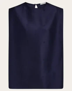 Damen Ämelloses Top aus Seide Blau