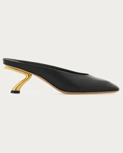 Damen Mule mit skulpturalem S-Absatz Schwarz Größe