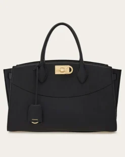 Damen New Ferragamo Studio soft bag (L) Schwarz