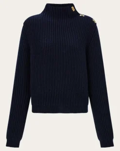 Damen Pullover mit Gancini-Knöpfen Blau