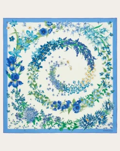 Damen Seidenhalstuch mit Frühlingsprint Blau