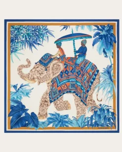 Damen Seidenhalstuch mit Indien-Print Blau