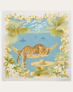 Damen Seidenhalstuch mit Jungle-Print Blau