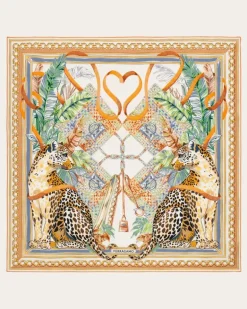 Damen Seidenhalstuch mit Raubkatzen-Print Orange