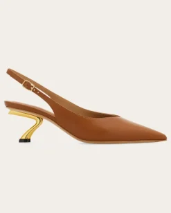 Damen Slingback mit skulpturalem S-Absatz Braun Größe 5