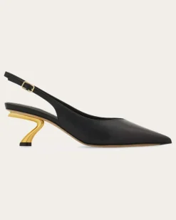 Damen Slingback mit skulpturalem S-Absatz Schwarz Größe