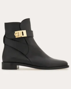 Damen Stiefelette mit Hug Schnalle Schwarz Größe
