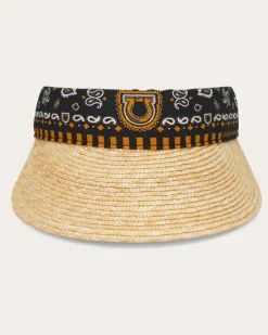 Damen Strohvisor mit Arabesque-Print Schwarz