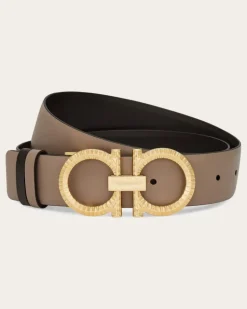 Damen Verstellbarer Wendegürtel mit geriffeltem Gancini-Element Beige