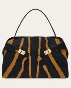 Damen Zweifarbige Schultertasche Hug Soft (L) Schwarz