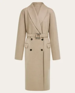 Damen Zweireihiger Mantel Beige