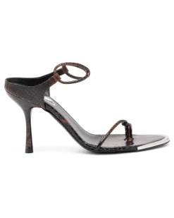 D-Diam's-Sandale mit dünnem Riemchen aus Leder in Krokoprägung - Sandalen - Damen - Braun