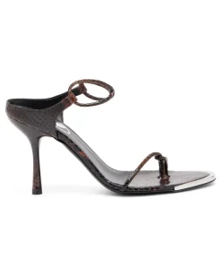D-Diam's-Sandale mit dünnem Riemchen aus Leder in Krokoprägung - Sandalen - Damen - Braun