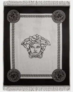Decke Greca Key aus Seide und Kaschmir Schwarz