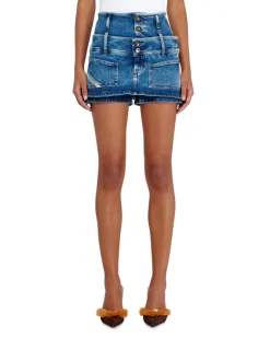 Denim-Mini-Skort mit doppeltem Bund - Kurze Hosen - Damen - Blau