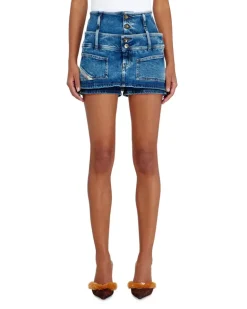 Denim-Mini-Skort mit doppeltem Bund - Kurze Hosen - Damen - Blau