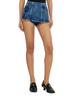 Denim-Peplum-Shorts mit Shadow-Patches - Kurze Hosen - Damen - Blau