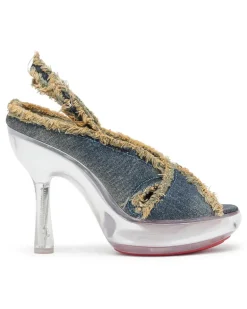 D-Lake-Plateausandalen aus ausgefransten Denim und Plexiglas - Sandalen - Damen - Blau