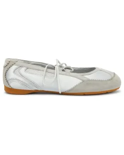 D-Mile - Ballerinaschnürschuhe aus Leder und Mesh - Flats - Damen - Grau