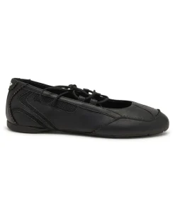 D-Mile-Ballerinaschnürschuhe aus Leder und Mesh - Flats - Damen - Weiss